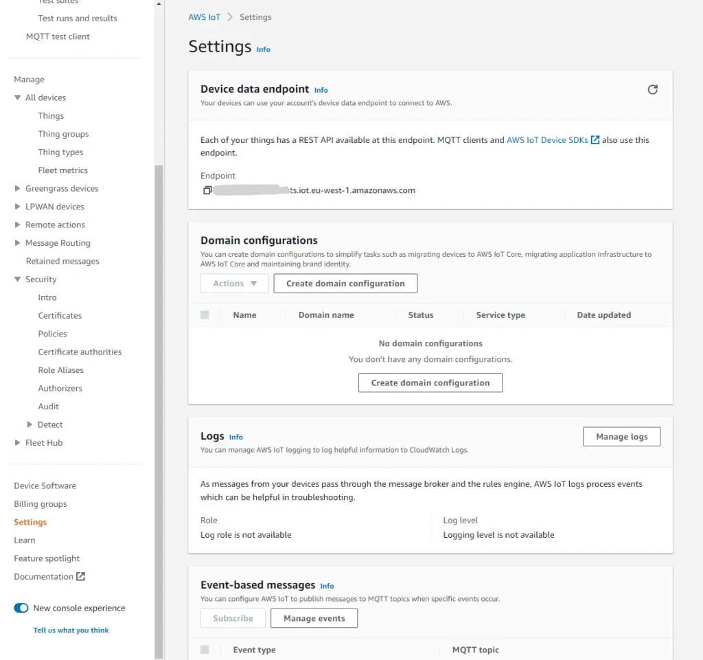 AWS IoT console