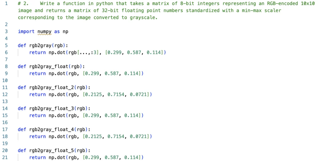 RGB-matrix standardization task with CodeWhisperer